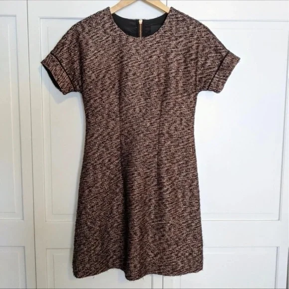 J.Crew Collection Short-sleeve Rose-gold Tweed Dress 00 - Picture 3 of 10